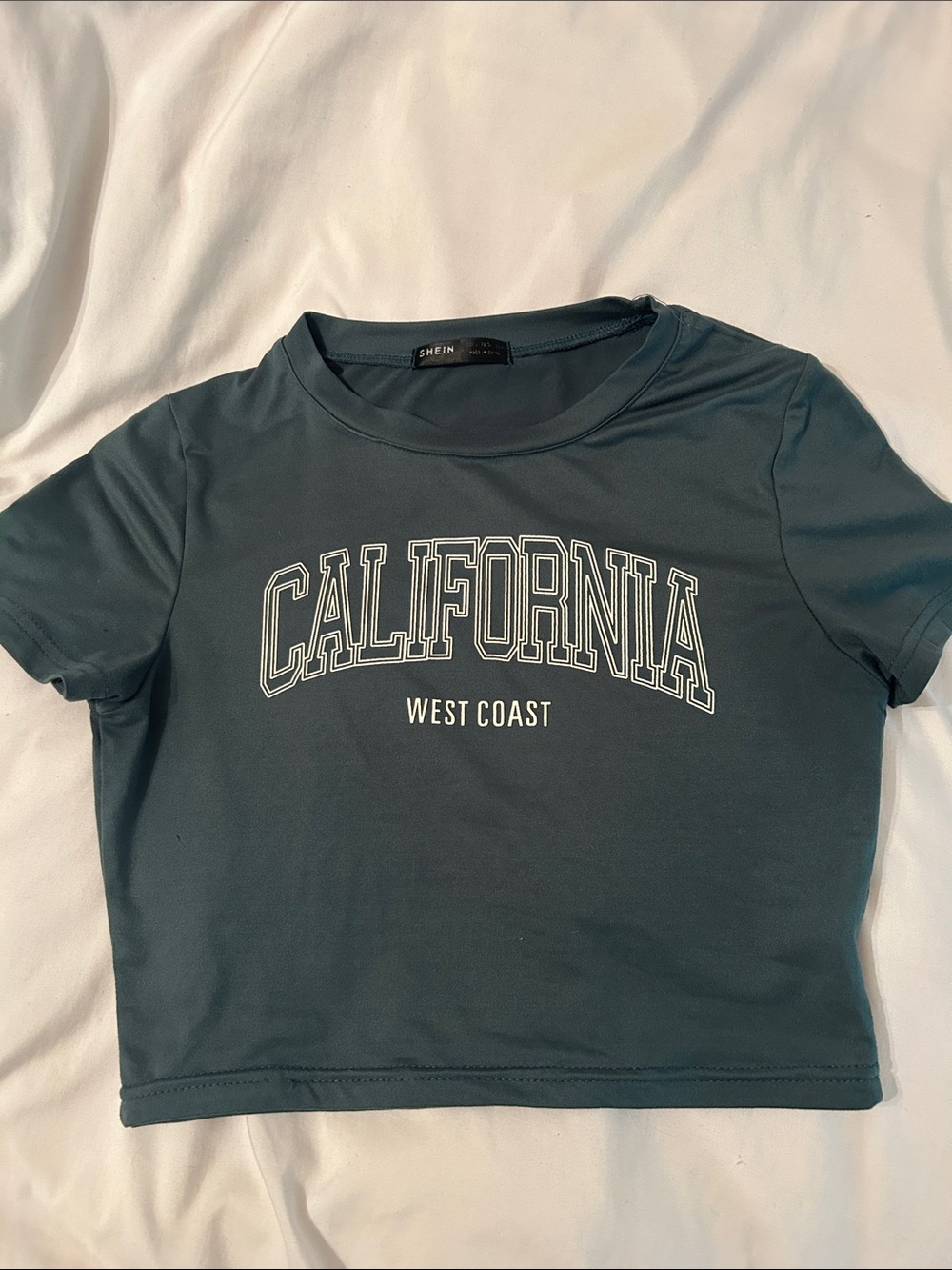 SHEIN Teal California West Coast Short Sleeve Crop Top